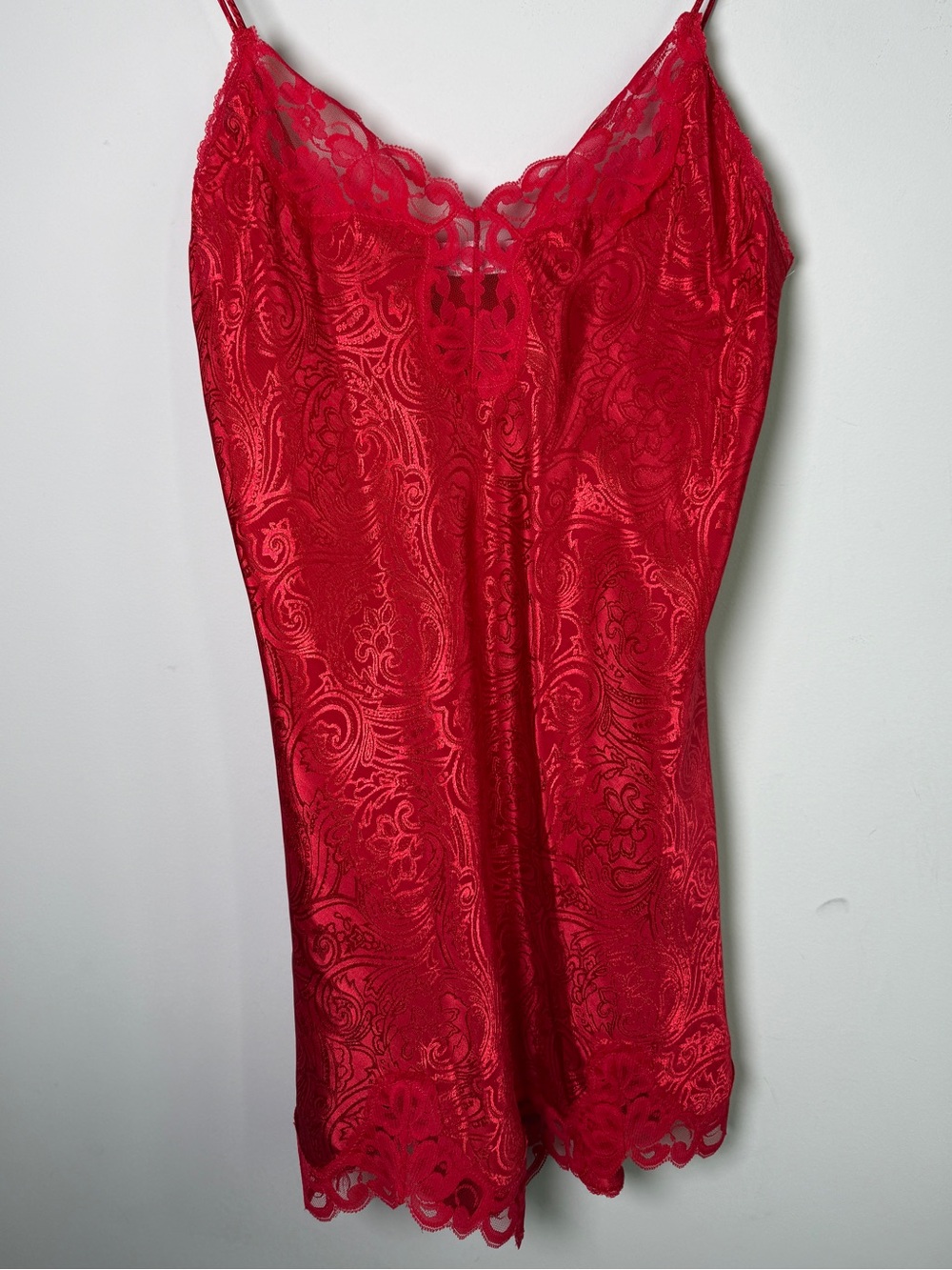 Val Mode Vintage Red Lace Slip Dress Chemise Coquette Nightgown Sz M